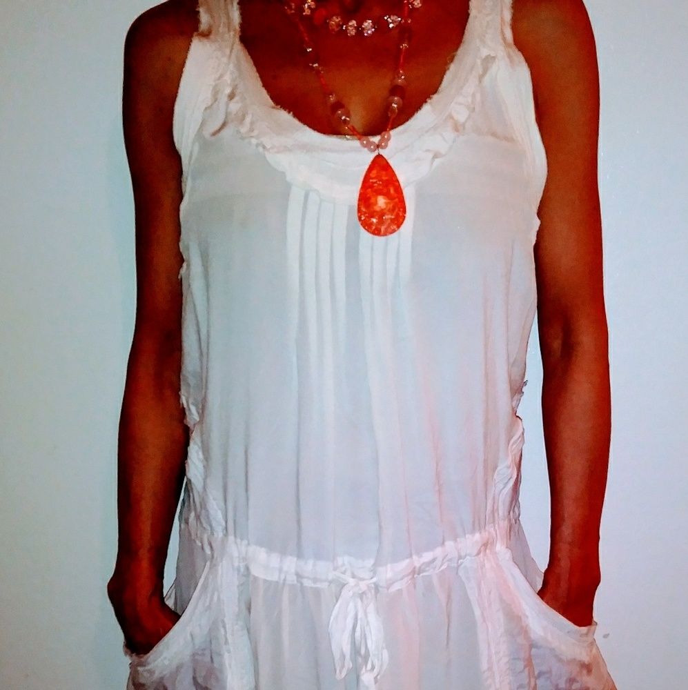 White Silk Pinafore Dress